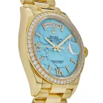 Rolex Day-Date 128348RBR Yellow Gold Diamond Bezel Turquoise Diamond Dial - 图片 5