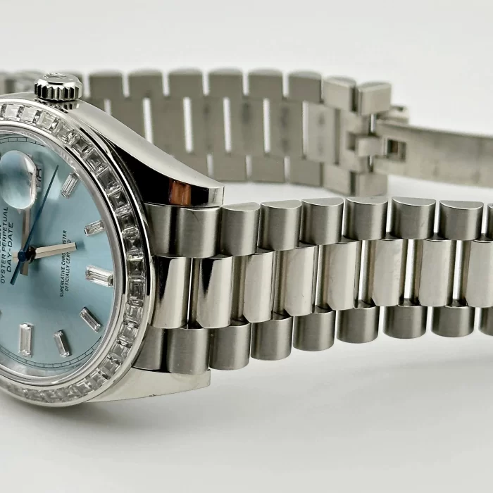 Rolex Day-Date 228396TBR Platinum Diamond Bezel Ice Blue Diamond Dial - Image 7