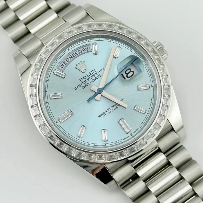 Rolex Day-Date 228396TBR Platinum Diamond Bezel Ice Blue Diamond Dial - Image 8